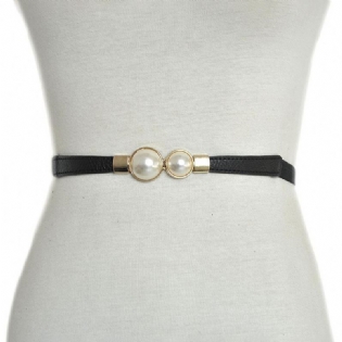 Mode Kvinder Elastik Faux Pearl Tynd Skinny Talje Bælte Kjole Dekoration