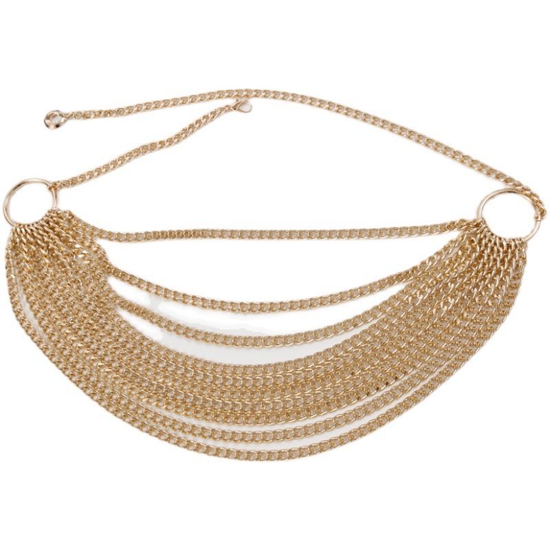 Multi-level Chain Dame Dekorativ Kæde Metal Guld Talje Chain Bælte