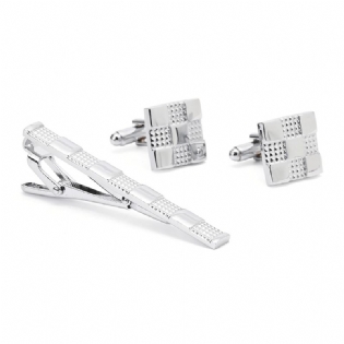 Unisex Sølv Grid Manchetknapper Business High-grade Slipseclips