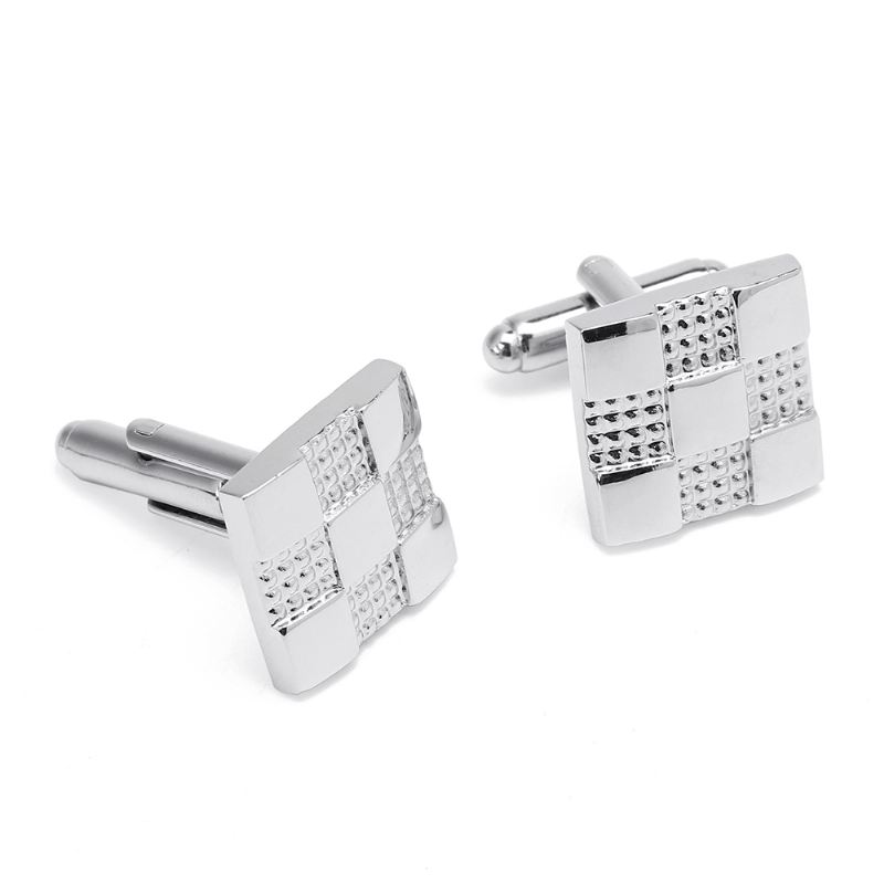 Unisex Sølv Grid Manchetknapper Business High-grade Slipseclips