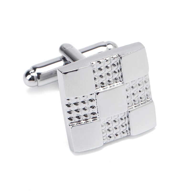 Unisex Sølv Grid Manchetknapper Business High-grade Slipseclips