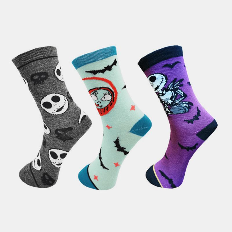 3 Stk Mænd Bomuld Tegneserie Skull Figur Casual Sport Udendørs Anti-slip Tube Sokker