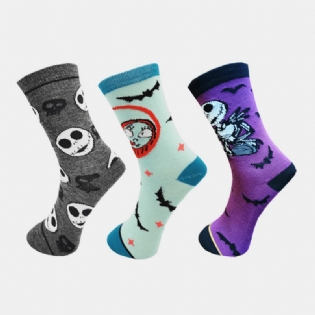 3 Stk Mænd Bomuld Tegneserie Skull Figur Casual Sport Udendørs Anti-slip Tube Sokker