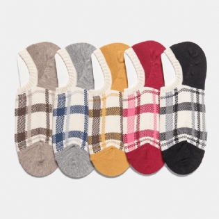 5 Par Kvinder Retro Plaid Mønster Ankel Sokker Med Lav Mund Mode Tynde Og Behagelige Bløde Åndbare Bådsokker