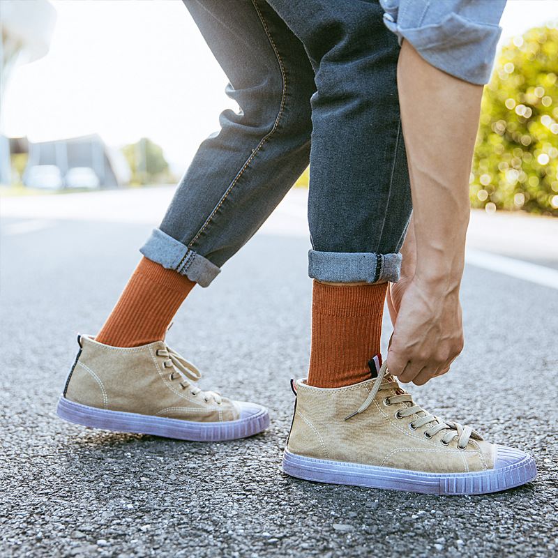 Forår Og Efterår Sort Ren Bomuld High-top Sportsokker Herre