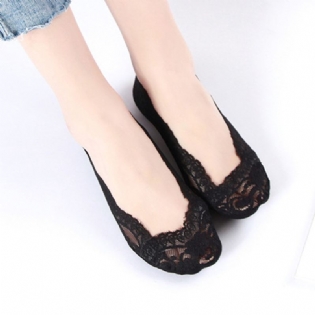 Kvinder Åndbar Lace Antiskrid Silikone Invisible Boat Socks Low Cut Shallow Socks