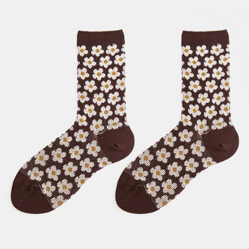 Kvinder Bomuld Britisk Stil Retro Blomstermønster Varme Afslappede Rør Sokker
