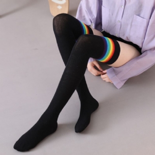 Kvinder Bomuld Regnbue Stribe Mønster Casual Universal Over Knæ Leggings Lårstrømper Strømper