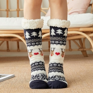 Kvinder Bomuld Varm Vinter Udendørs Jul Style Mønster Plus Velvet Thicken Home Sleep Socks Tube Socks
