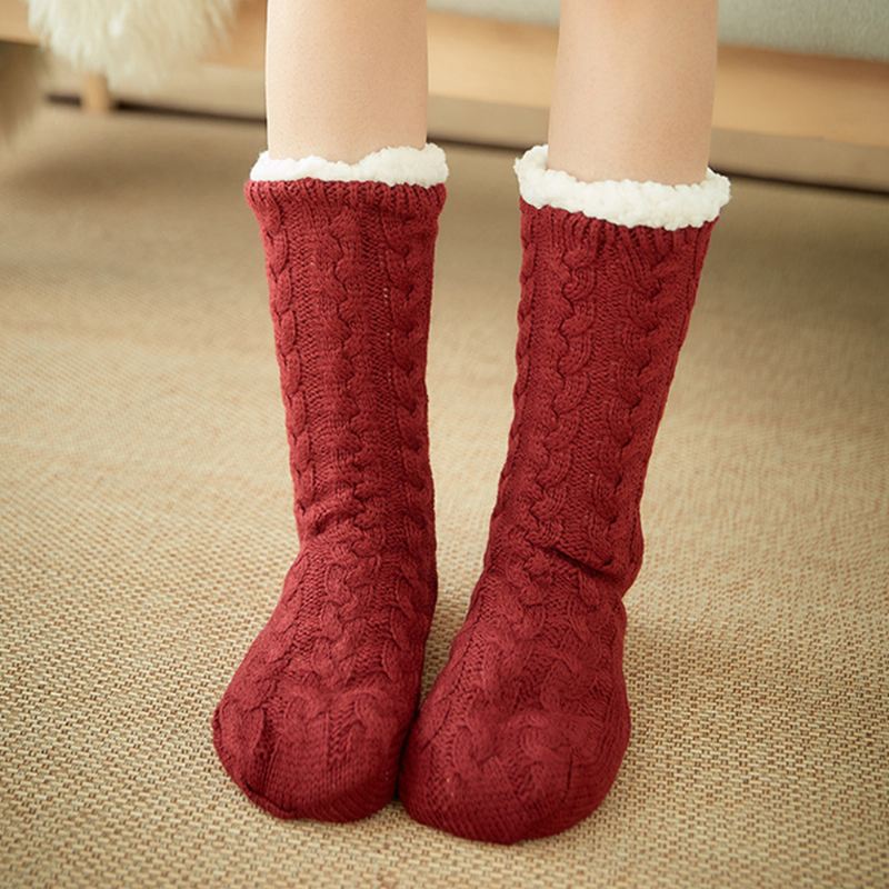 Kvinder Varm Vinter Udendørs Ensfarve Plus Velvet Thicken Home Sleep Socks Tube Socks