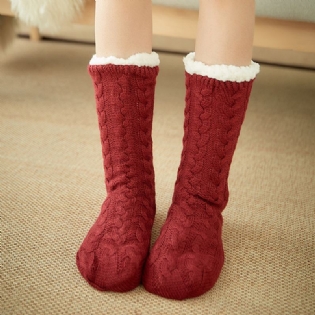 Kvinder Varm Vinter Udendørs Ensfarve Plus Velvet Thicken Home Sleep Socks Tube Socks