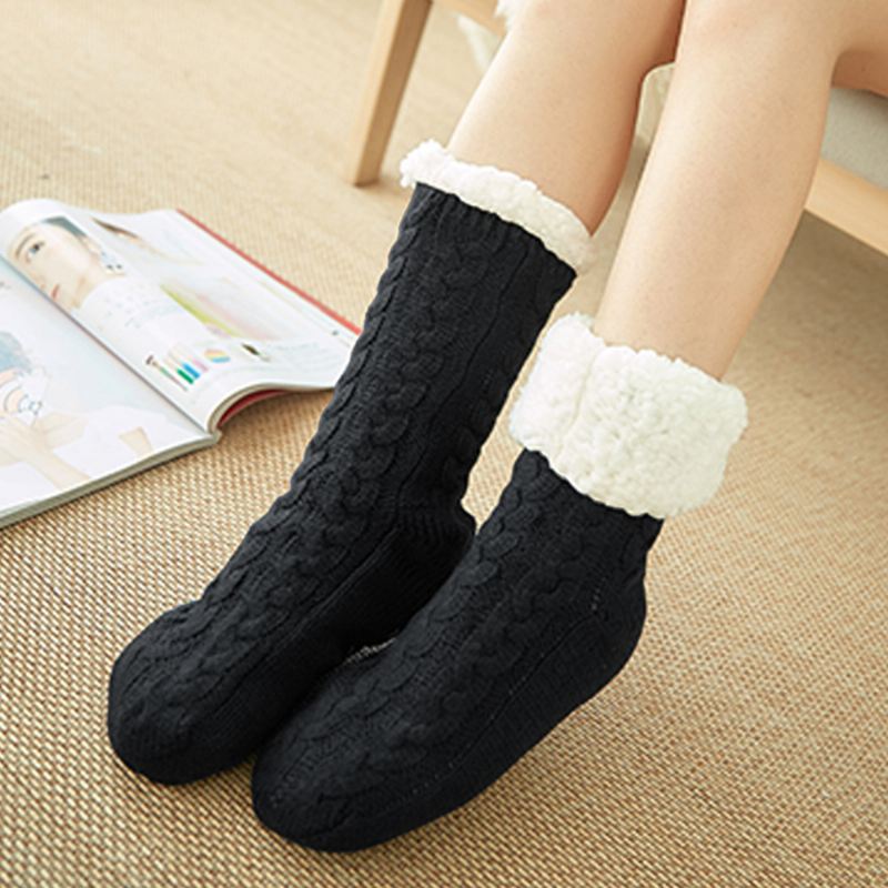 Kvinder Varm Vinter Udendørs Ensfarve Plus Velvet Thicken Home Sleep Socks Tube Socks