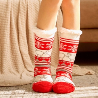 Kvinder Varm Vinter Udendørs Jul Stil Snefnug Elg Mønster Plus Velvet Thicken Home Sleep Socks Tube Socks