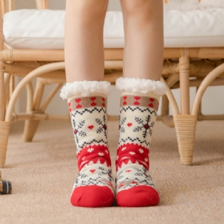 Kvinder Varm Vinter Udendørs Julestil Snefnugmønster Plus Velvet Thicken Home Sleep Socks Tube Socks