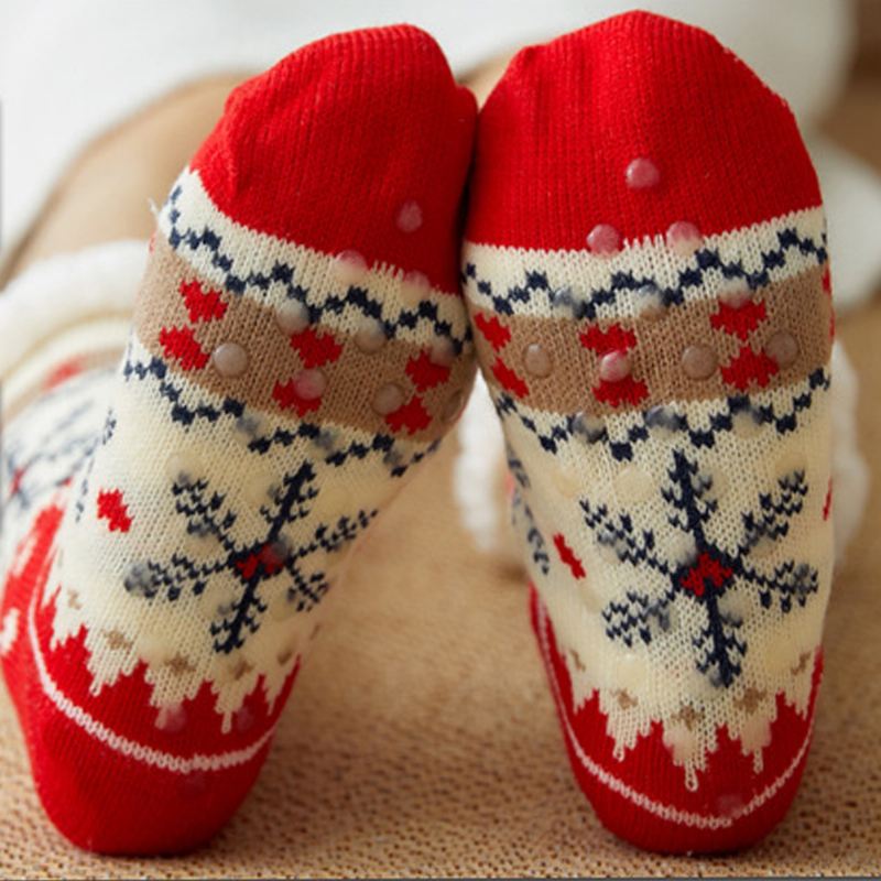 Kvinder Varm Vinter Udendørs Julestil Snefnugmønster Plus Velvet Thicken Home Sleep Socks Tube Socks