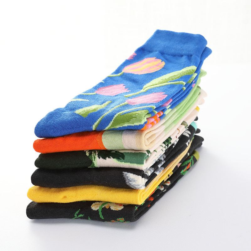 Mænd Dove Tulipaner Fugle Og Blomster Illustration Mode Socks