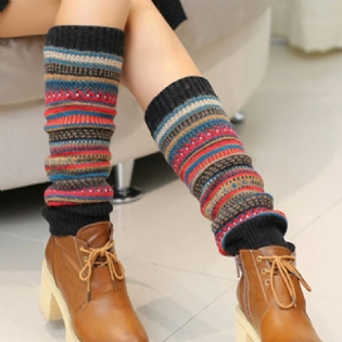 Senshoes Vintage Farve Stribede Mode Piles Sokker Støvler Leggings Koreanske Ben