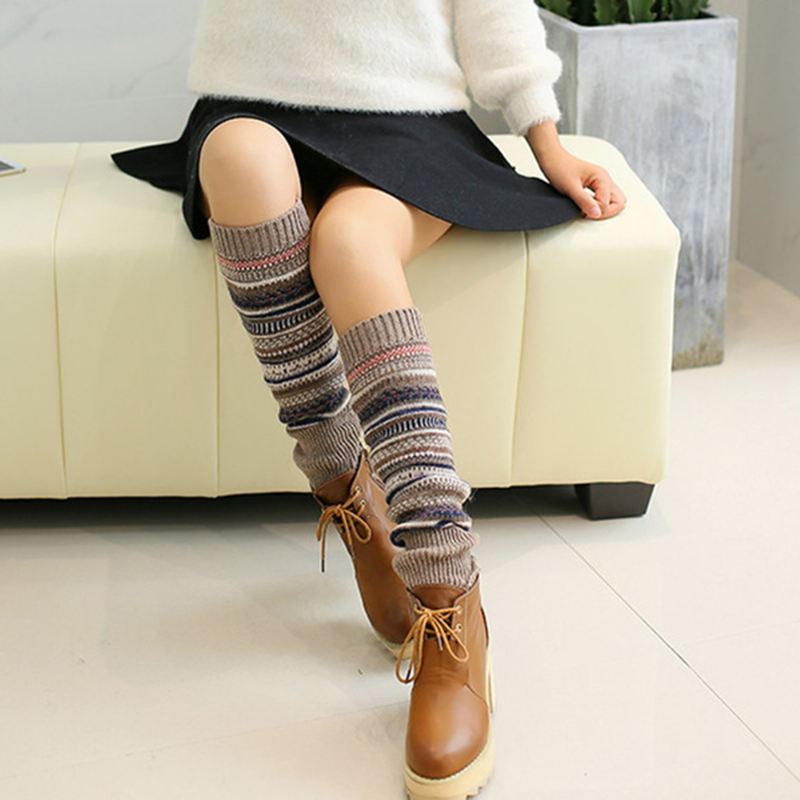 Senshoes Vintage Farve Stribede Mode Piles Sokker Støvler Leggings Koreanske Ben